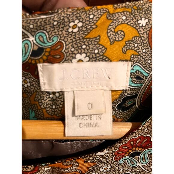 J. Crew Silk Dress Sz 0 Brown Tan Black 3/4 Sleeves Pockets Zip Up Shift Pattern - Picture 3 of 8